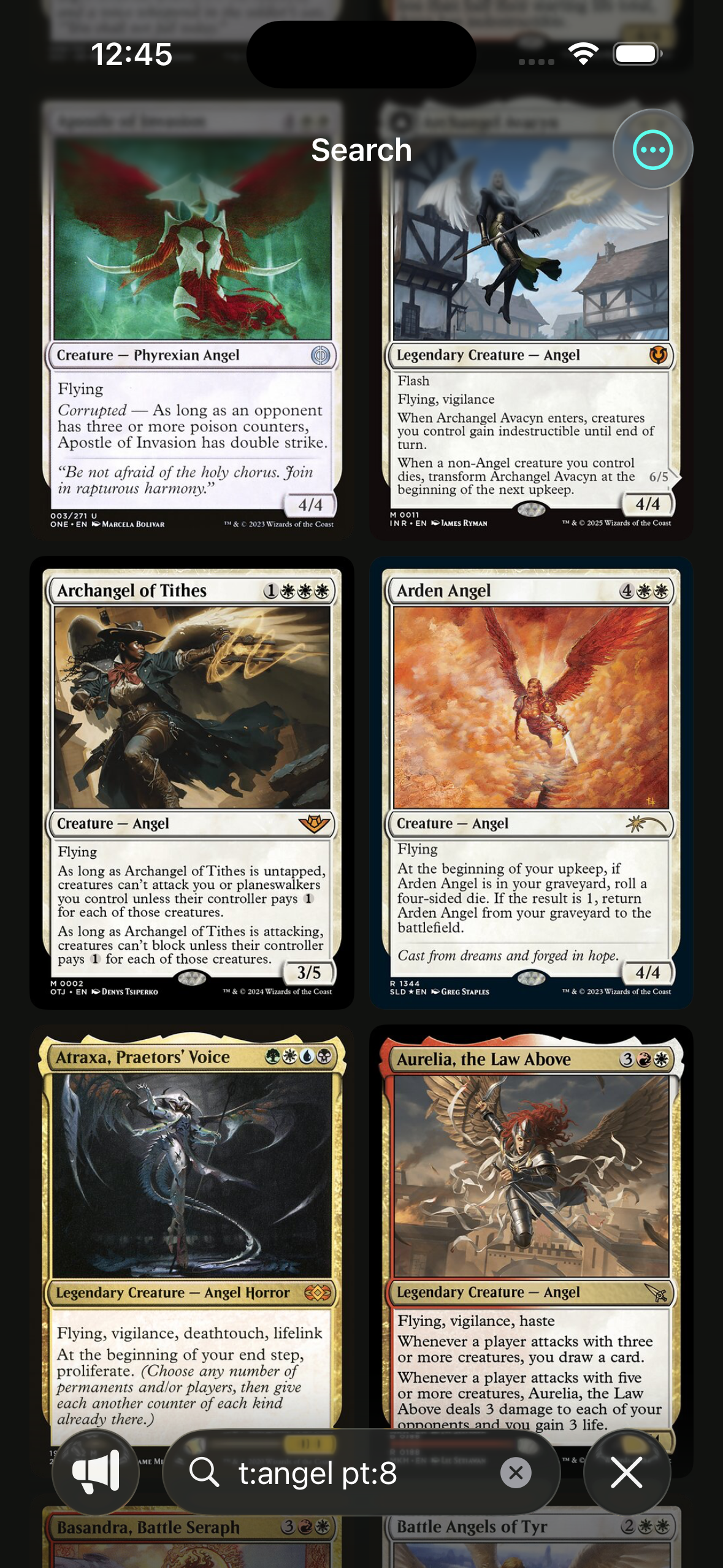 Scrollrack search results showing cards without an internet connection